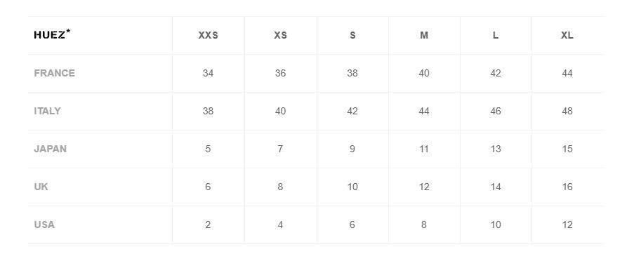 Huez Size Guide