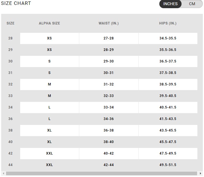 Hurley Size Guide