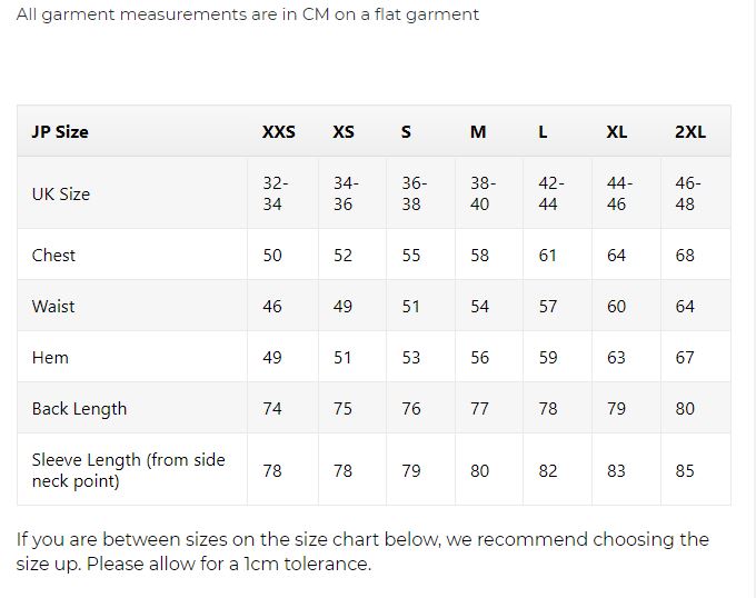 John Partridge Size Guide