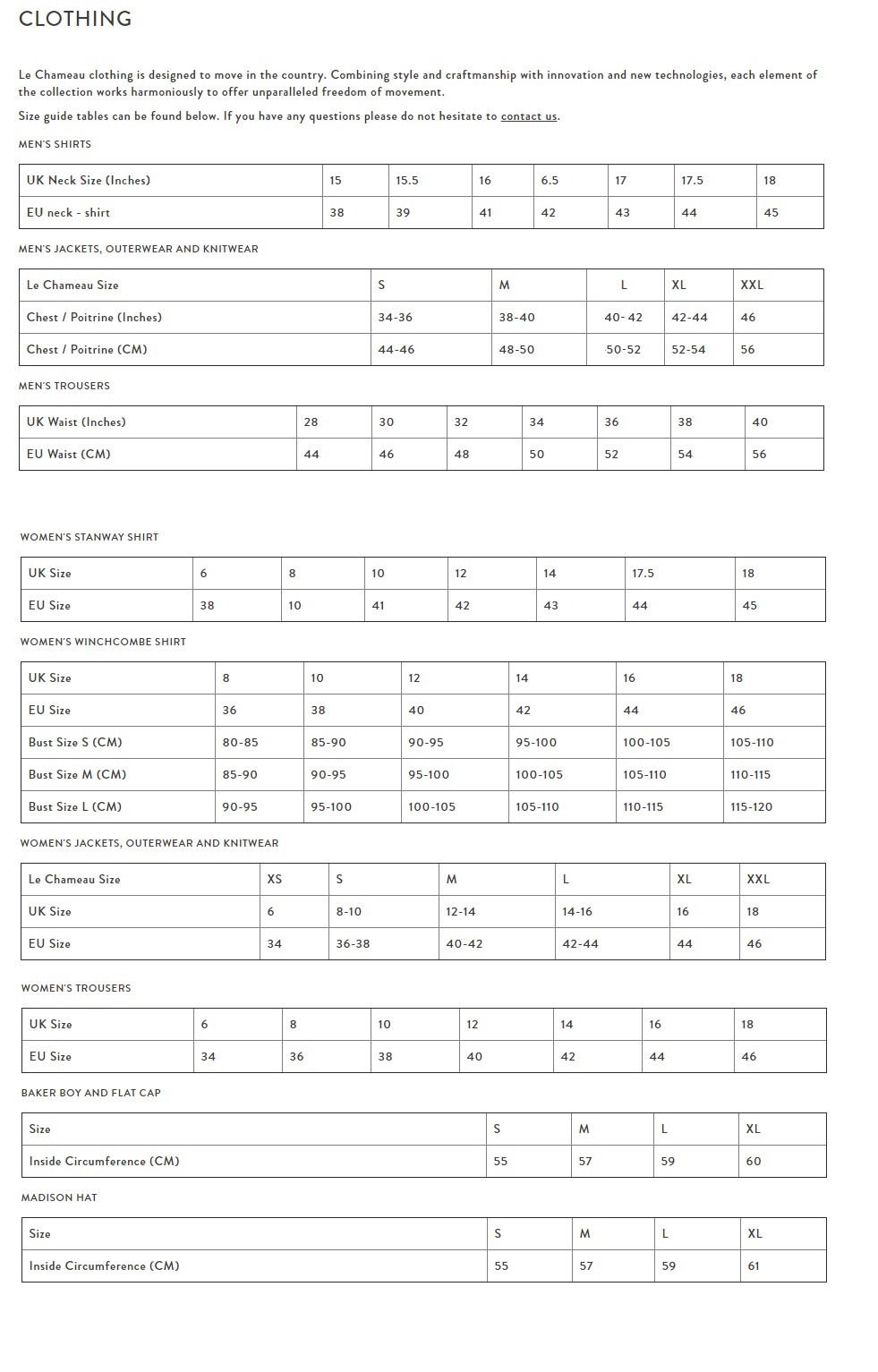 Clothing Size Guide