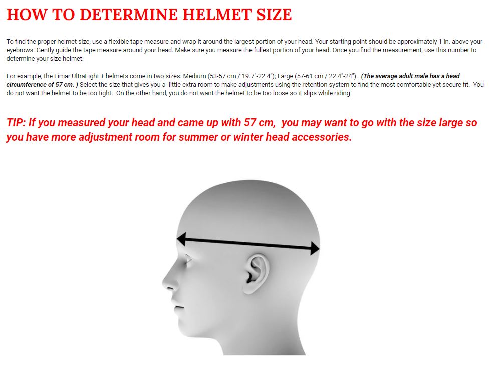 Limar Size Guide