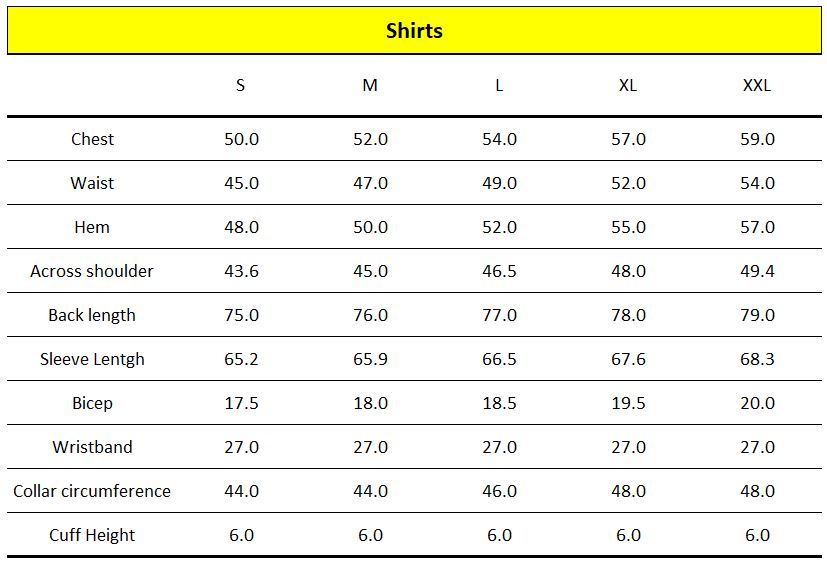 MCR Size Guide