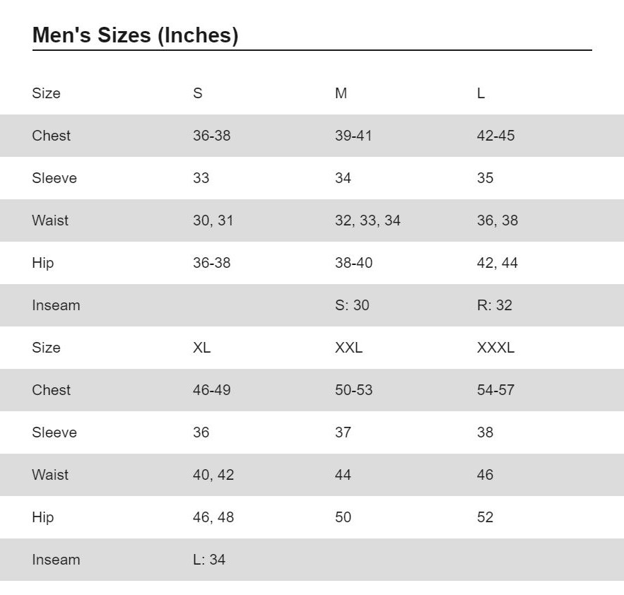 Mountain Hardwear Size Guide