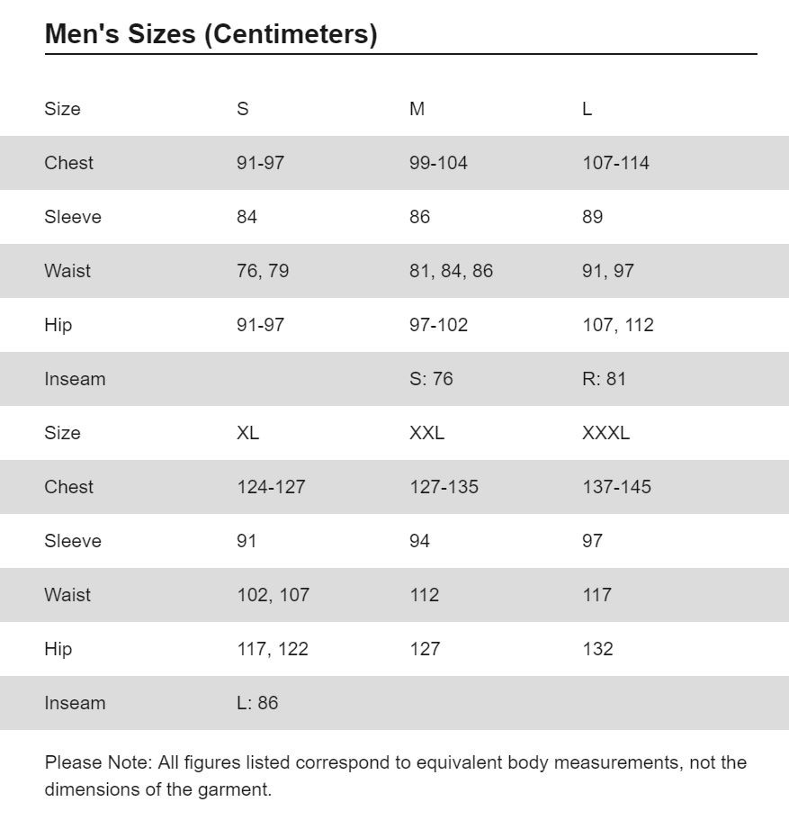 Mountain Hardwear Size Chart