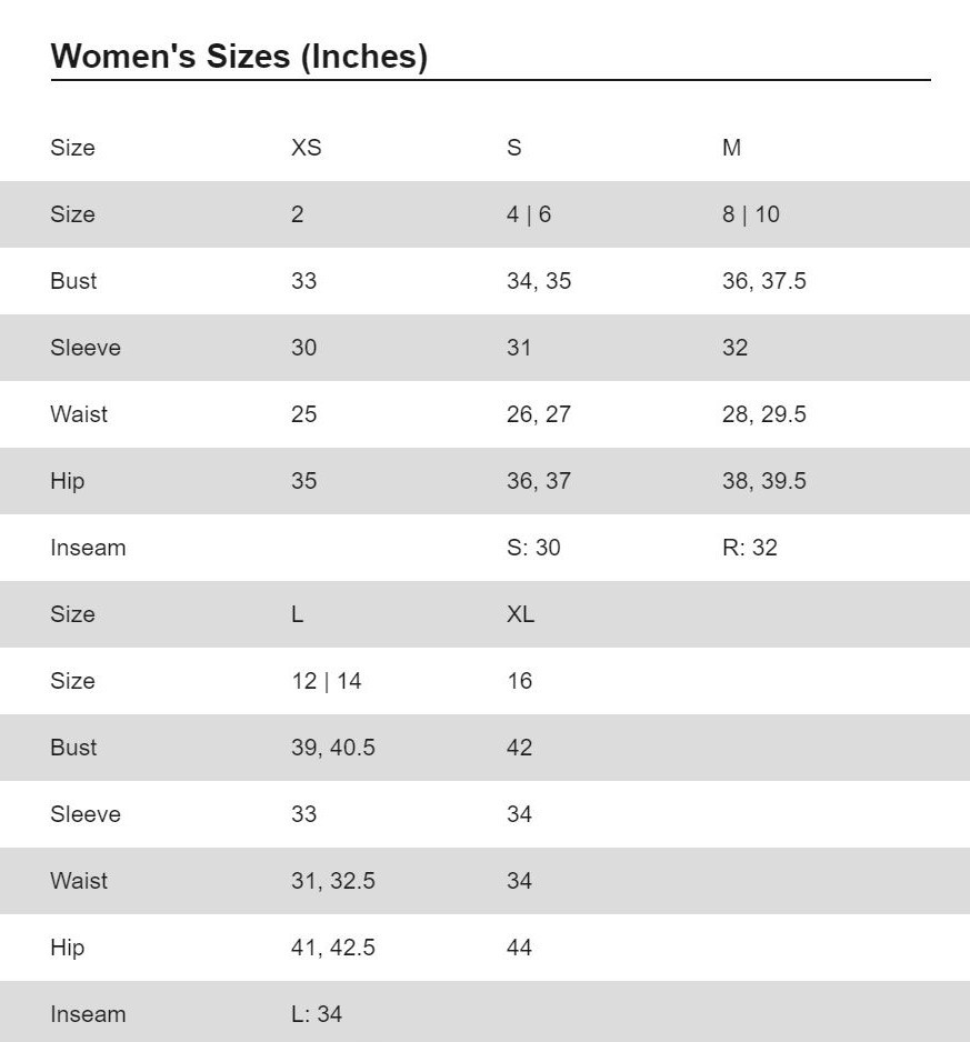 Mountain Hardwear Pants Size Chart