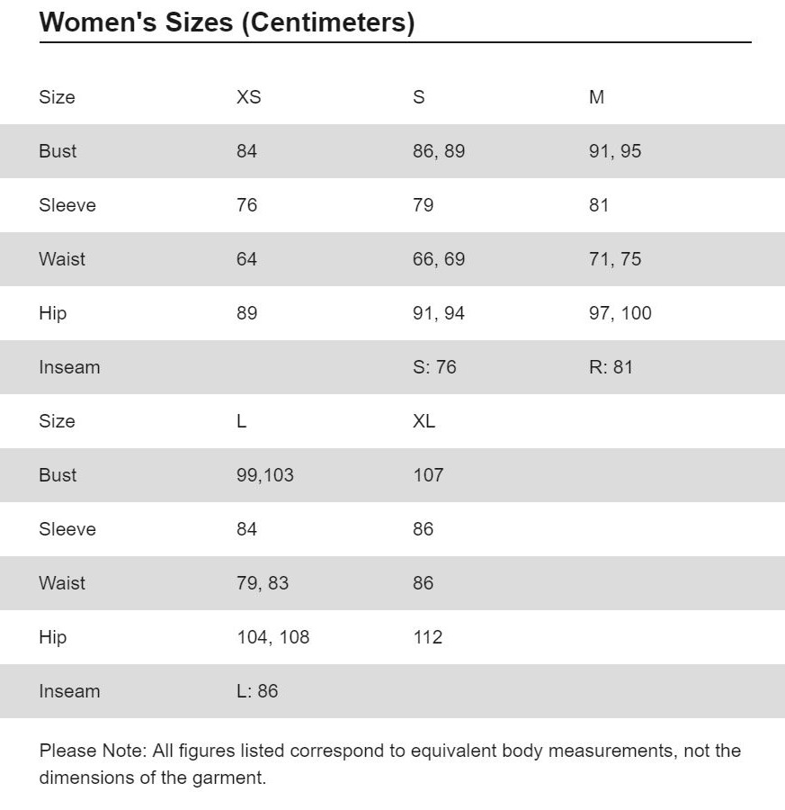 Women's Pants Size Chart