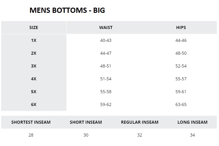 Columbia men's and women's size chart