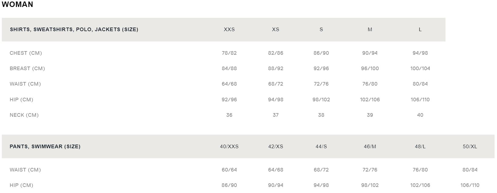 North Sails Size Guide