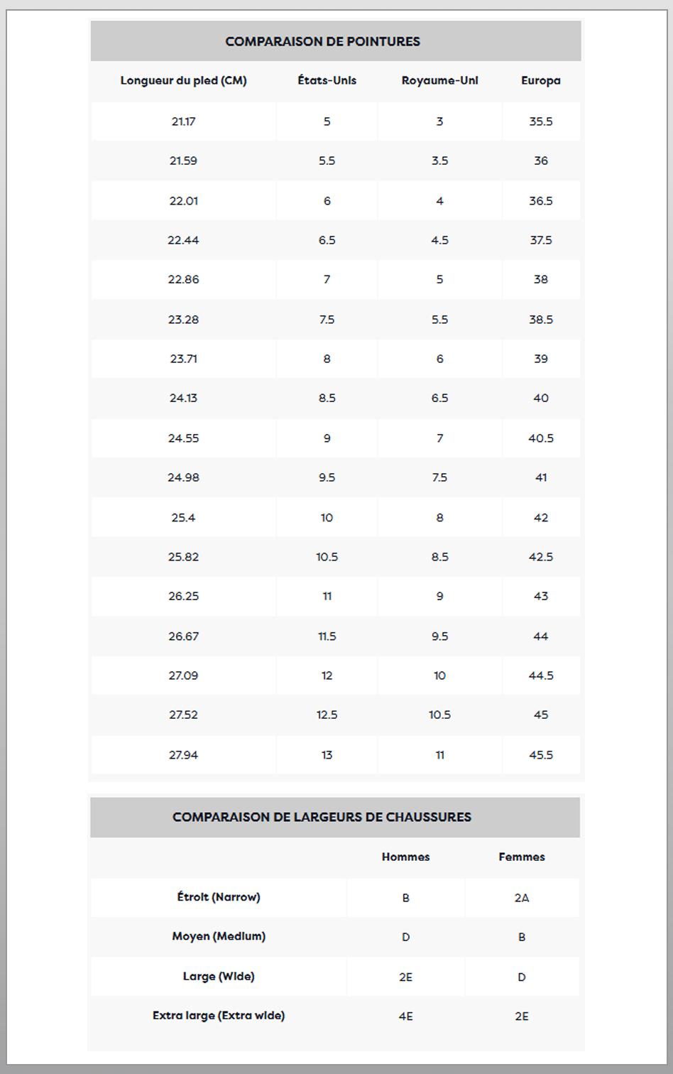 Brooks Size Guide
