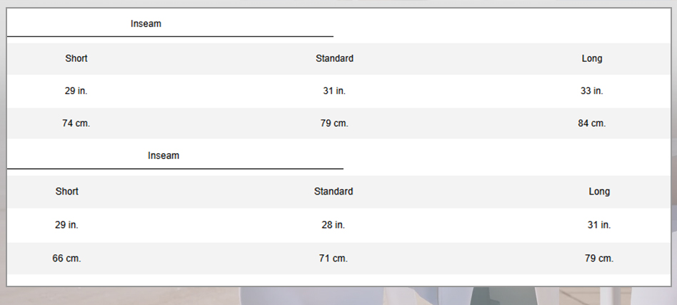 FABLETICS Size guide