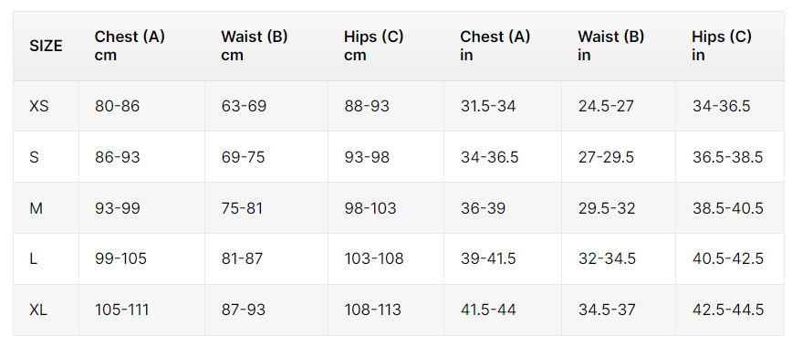 Parietti Size Guide