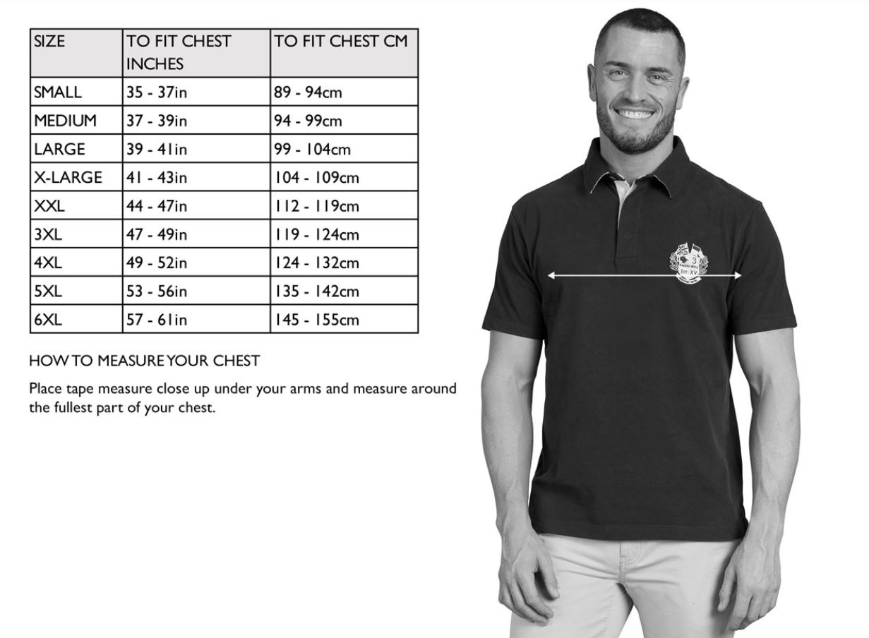 Polo shirt size guide