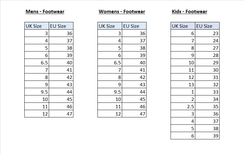 Regatta Shoes Size Chart