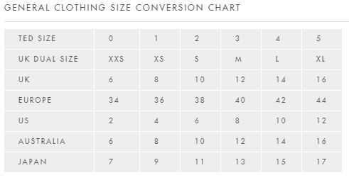 Ted Baker Size Guide