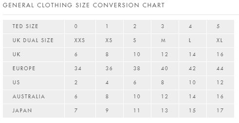 Ted Baker Womens Size Chart