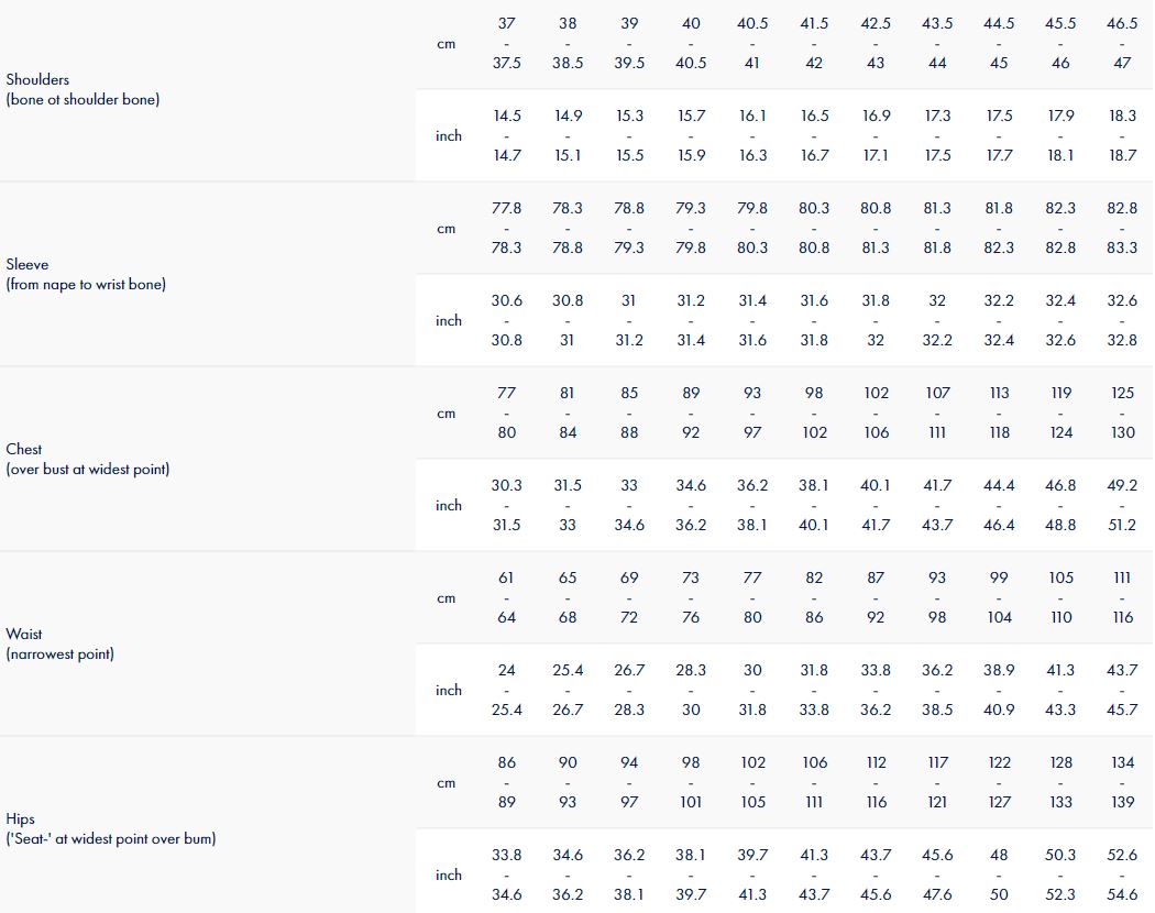 Tommy Hilfiger Size Guide