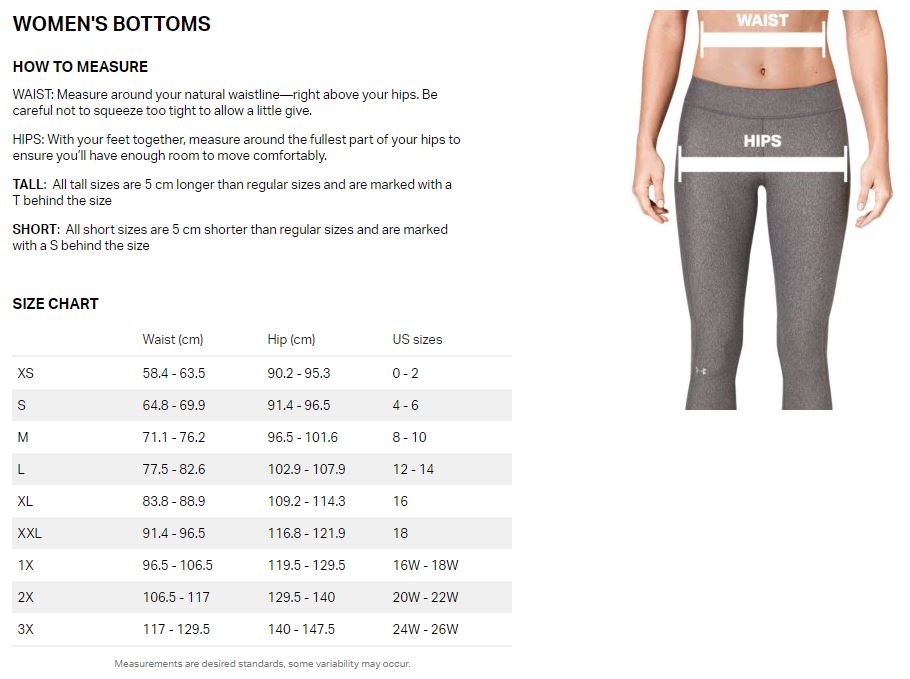 Women's Under Armour Clothing Size Chart