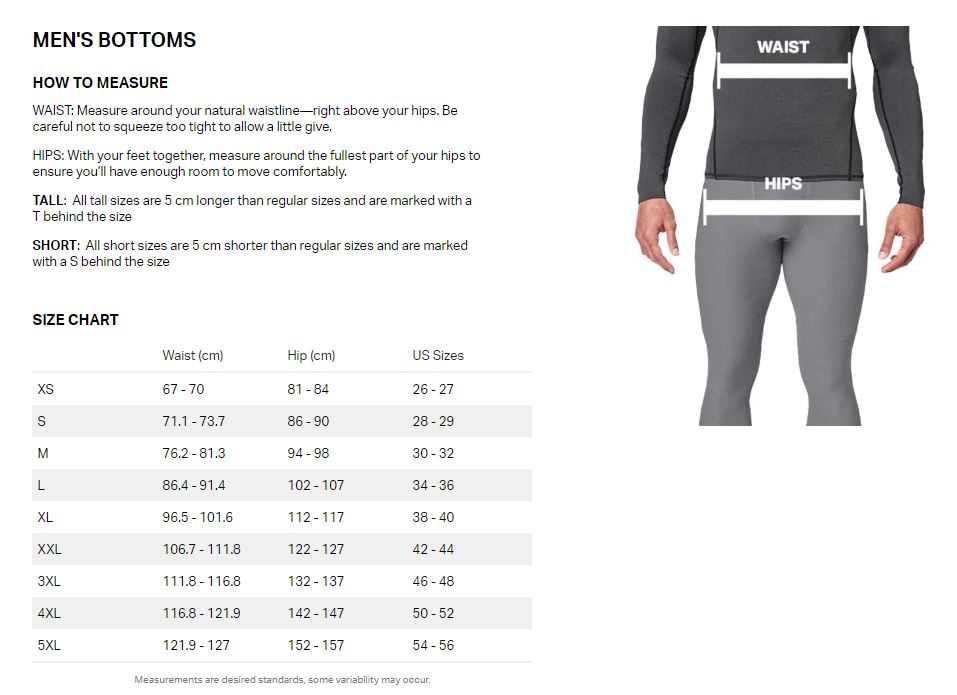 under armour leggings size guide