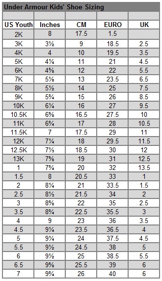 Under Armour - Size Chart 