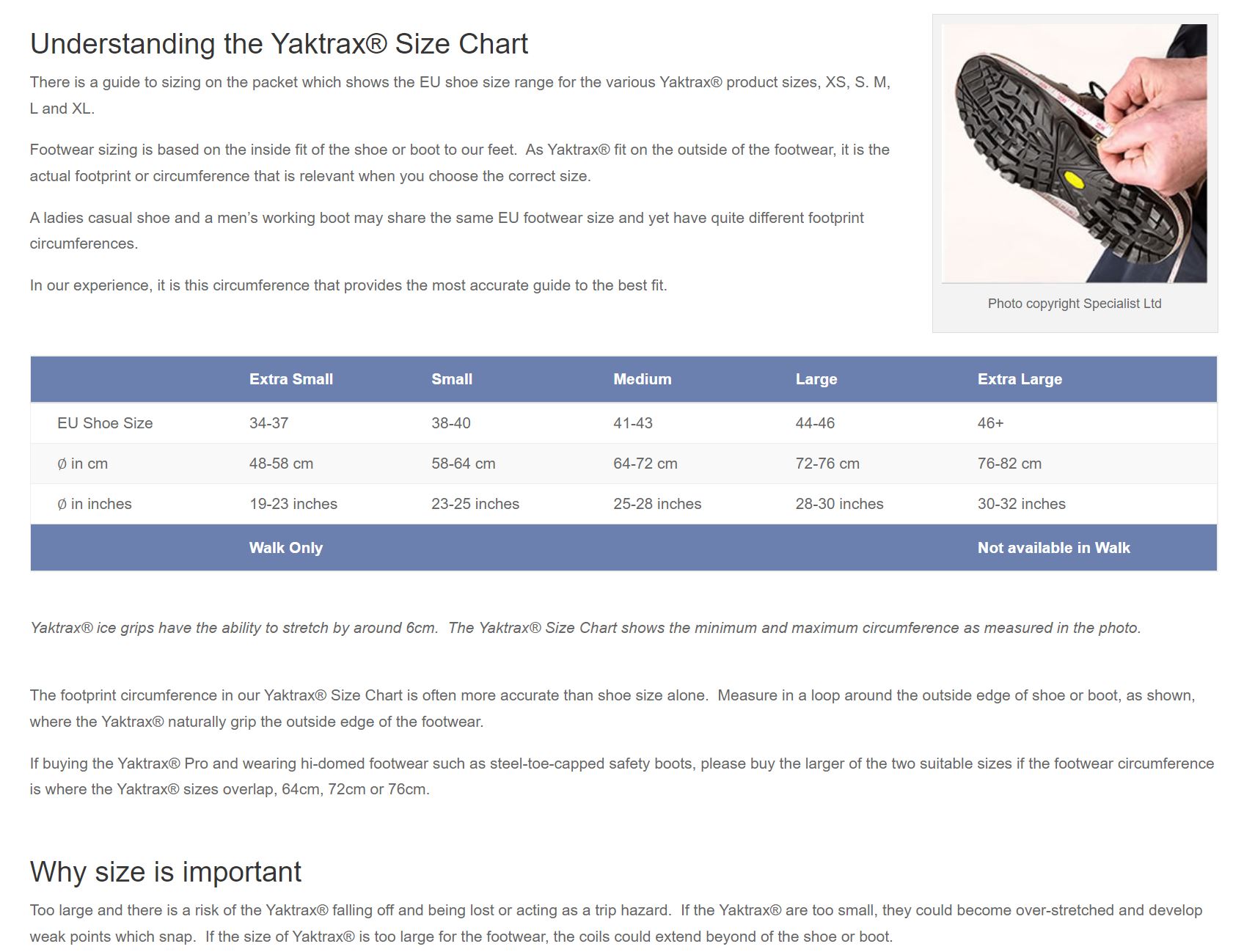 Yaktrax Size Guide