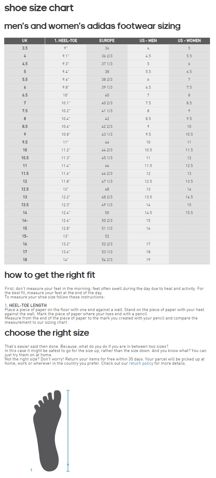 adidas Golf Size Guide
