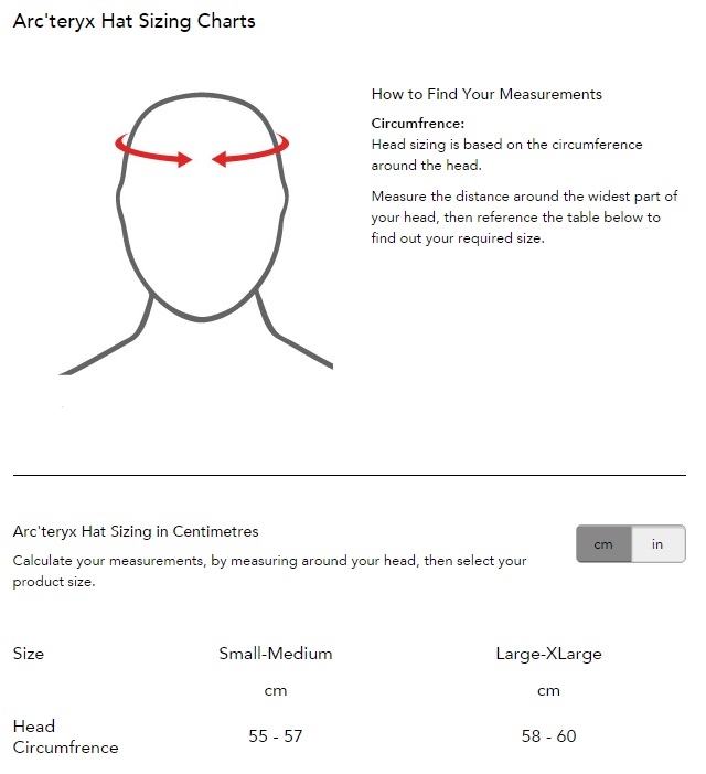 Arcteryx Hat Size Chart