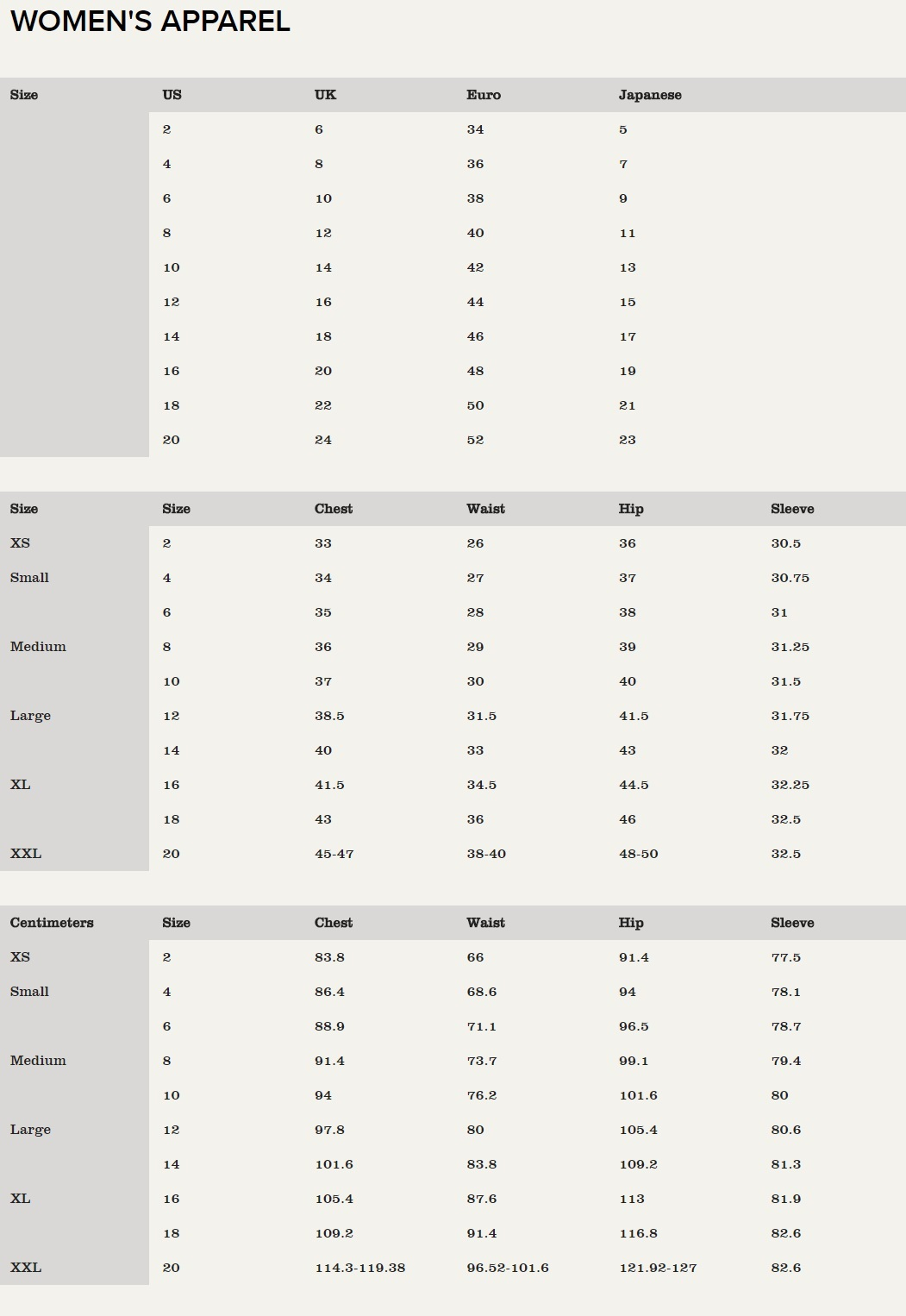 Ariat Clothing Size Chart