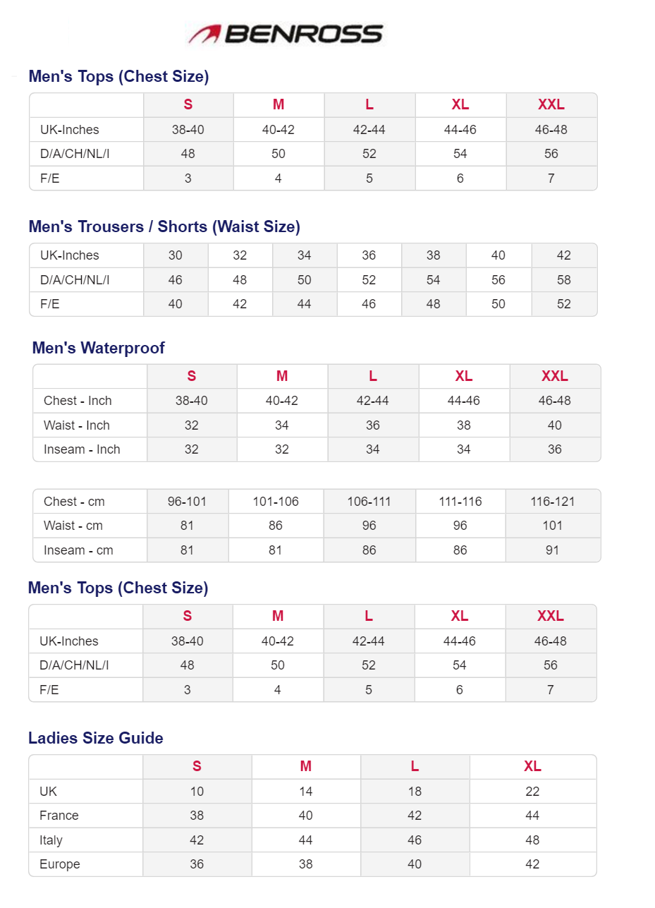 Benross Size Guide