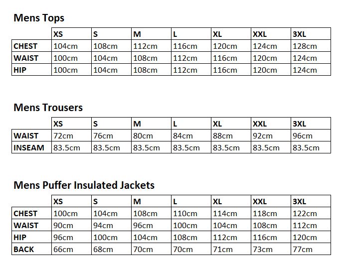 Cresta Size Guide