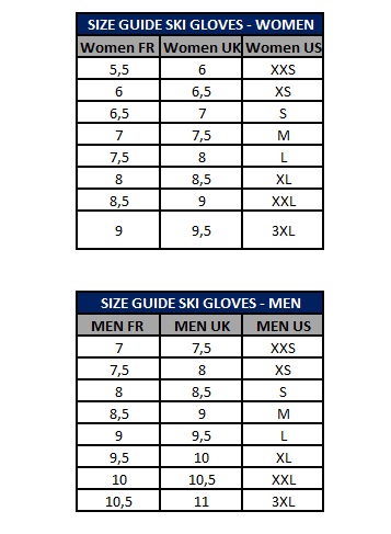 Camp Gloves Size Chart