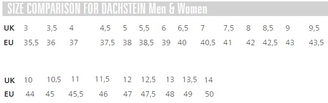 Dachstein Size Chart