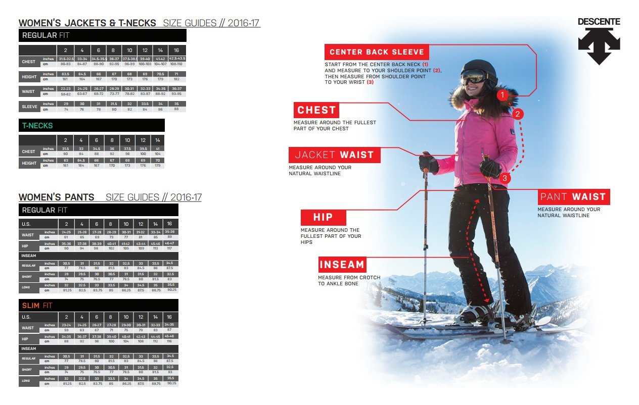 Descente Ski Suit Size Chart