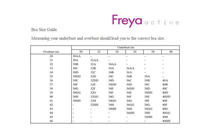 Freya Bottom Size Chart
