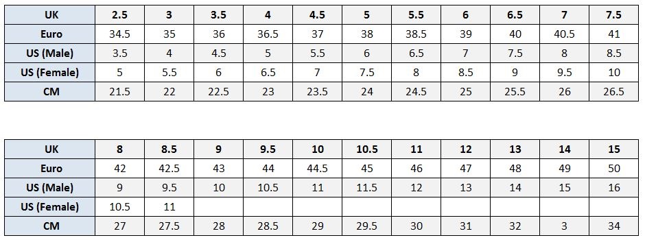 shoe size chart