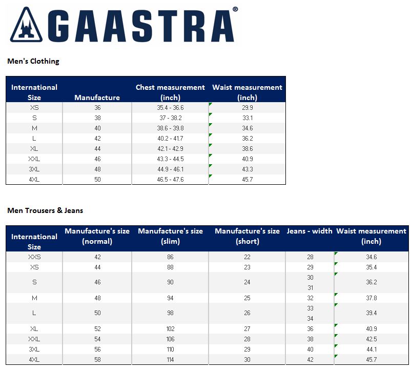 GAASTRA Size Guide