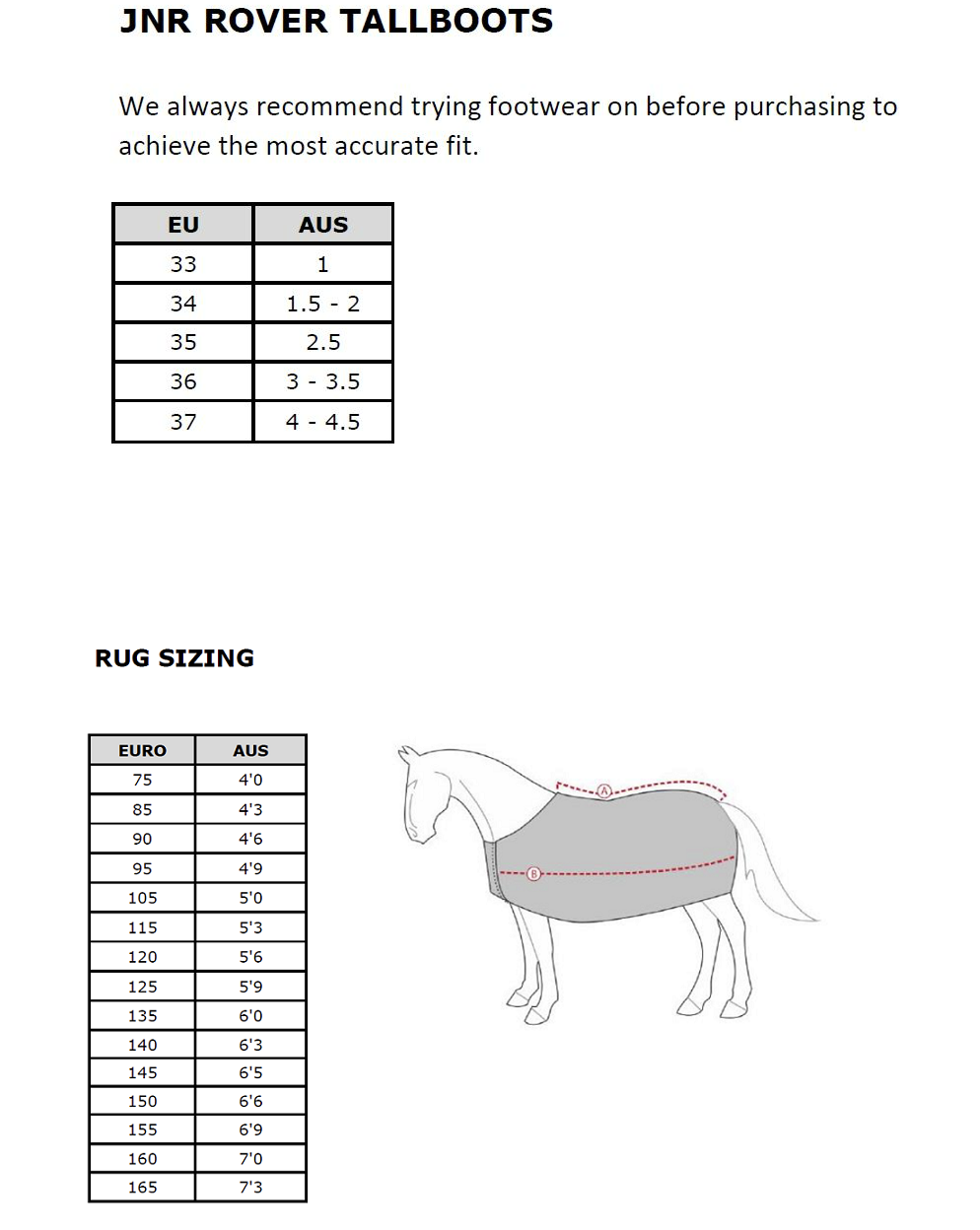 Horze Size Guide