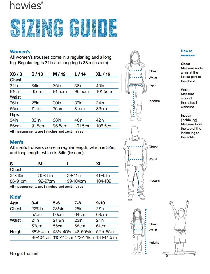 Howies Size Guide