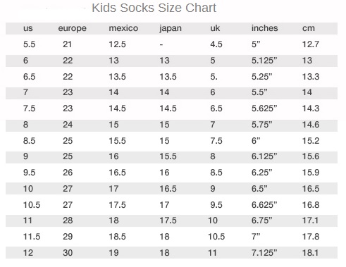 kids sock sizes