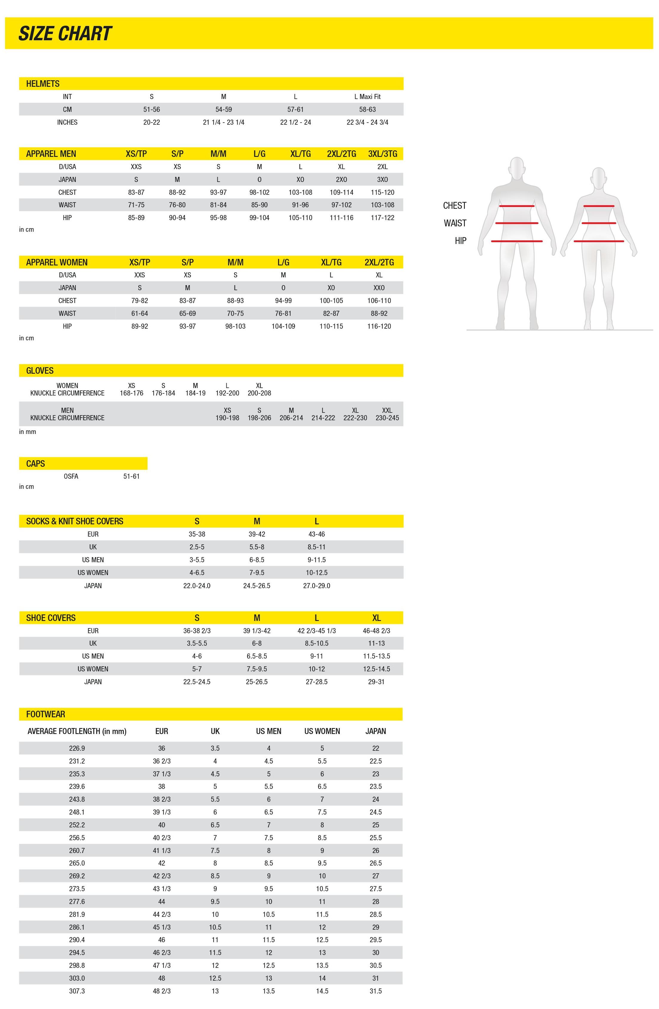 Mavic Apparel Size Chart