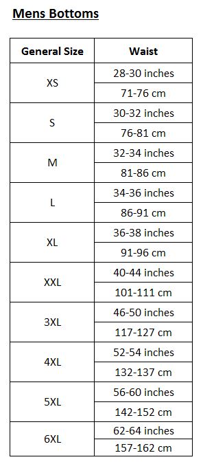 No Fear Size Guide