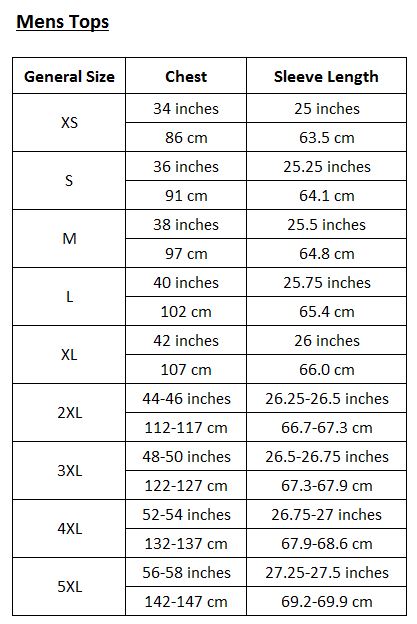 K2 Size Chart