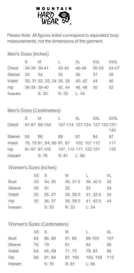 mountainhardware size guide