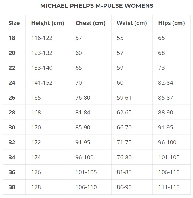 MP Michael Phelps Size Guide