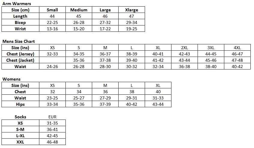 Nalini Size Guide