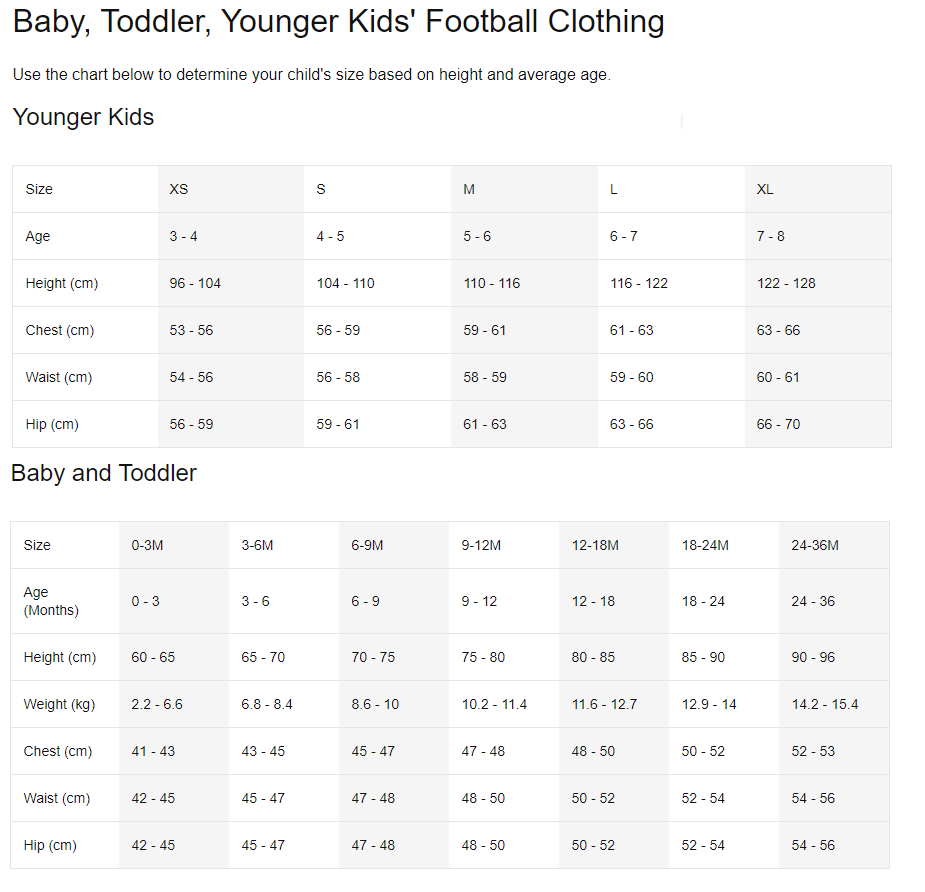 Nike Shirt Size Chart Youth