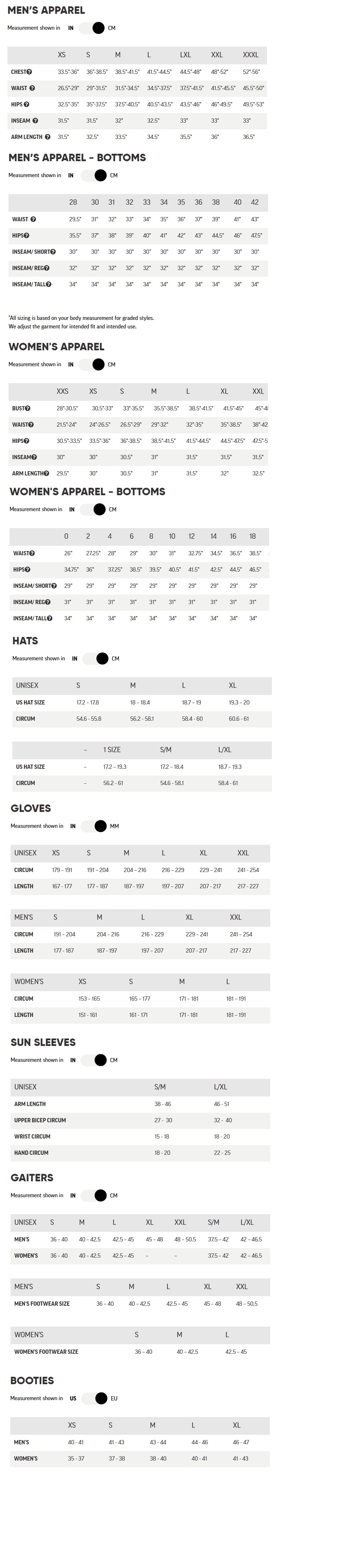 Outdoor Research Size Guide