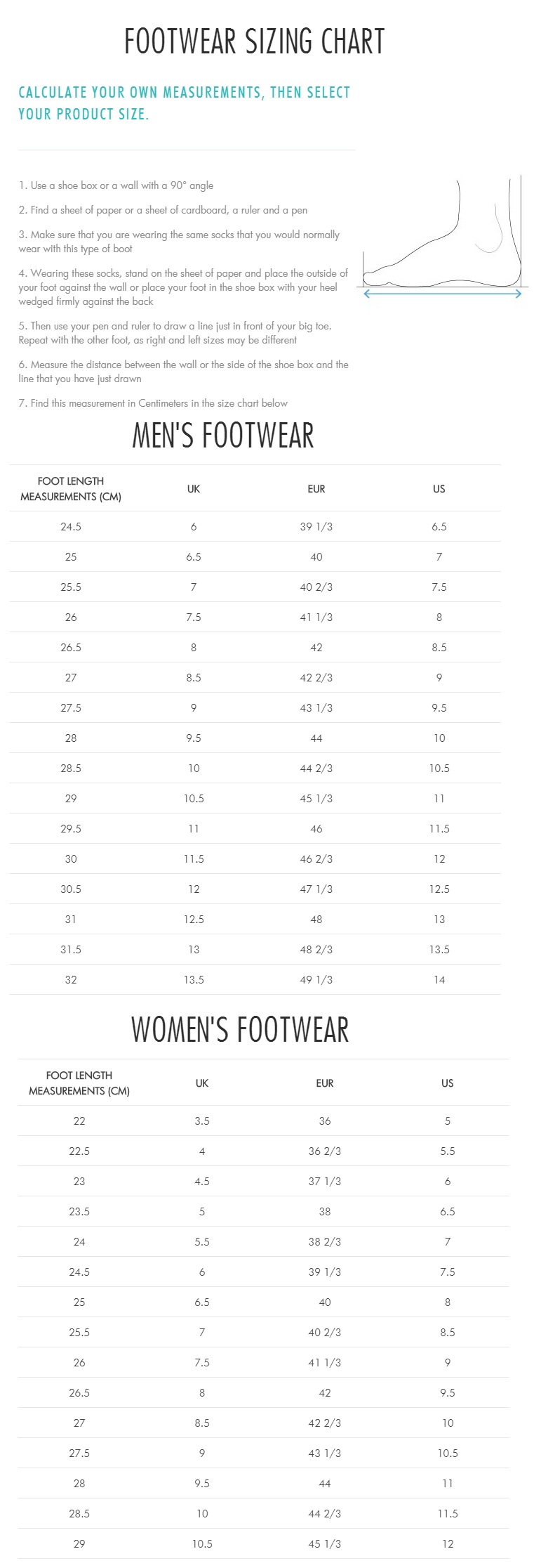 Salomon Footwear Size Guide