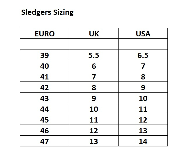 Sledgers Size Guide