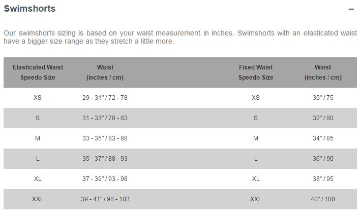 Men S Swimwear Size Chart