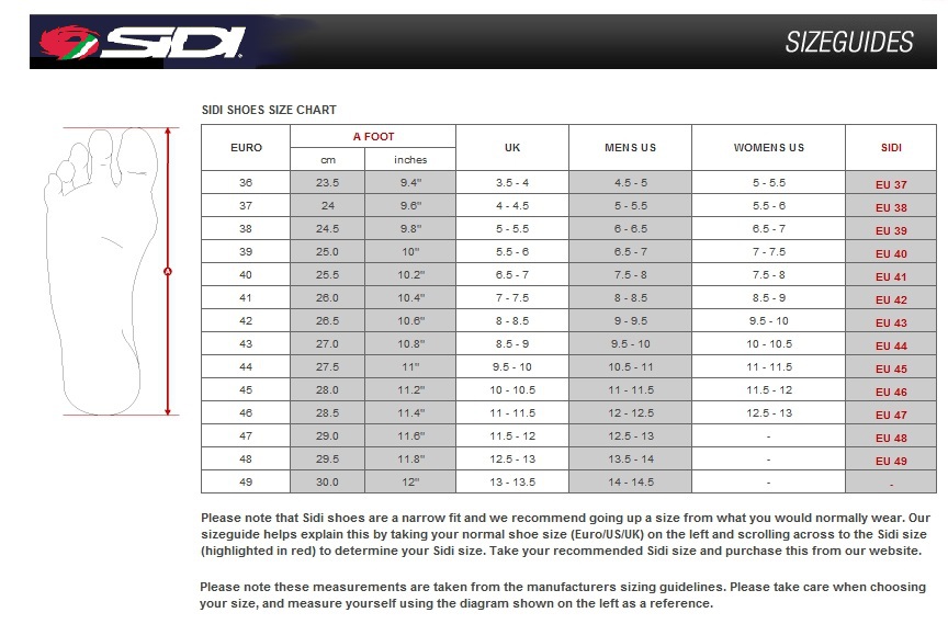 sidi half sizes